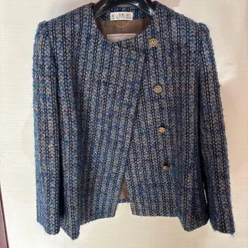 LINTON 트위드 노카라 자켓 9호