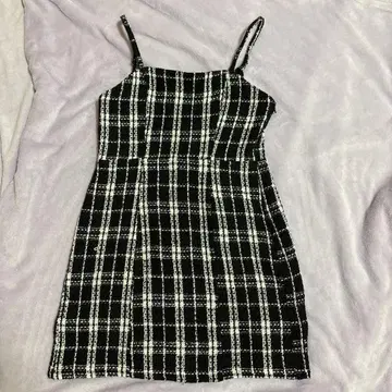체크 무늬 슬리브리스 미니 원피스 M 사이즈