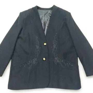 일본제 여성용 테일러드 노카라 자켓 장미 자수 골드 버튼 레트로