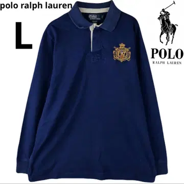 네이비 긴팔 피케 셔츠 로고 자수