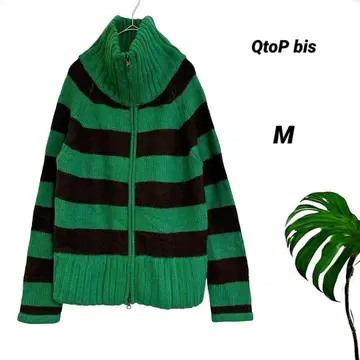 깔끔한 QtoP bis 보더 니트 집업 M 그린