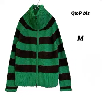 깔끔한 QtoP bis 보더 니트 집업 M 그린
