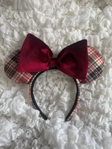디즈니 머리띠 체크 무늬 레드