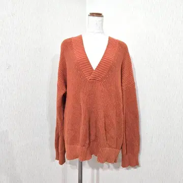 JEANASIS 깊은 V넥 오버사이즈 니트 스웨터 테라코타 F
