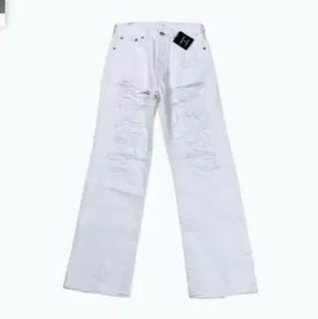 택 포함 새상품 moussy 마우지 와이드 데미지 데님 25 S 화이트