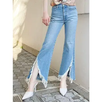 GYDA HEM 프린지 스트레이트 데님 팬츠