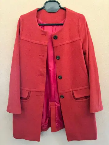 롱 코트 노카라 세련된 귀여운 레트로 울 오렌지 일본제