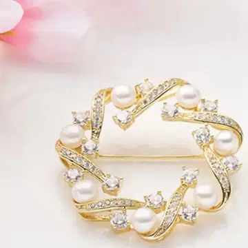 진카네즈 담수 펄&CZ 지르코니아 리스 브로치 새상품