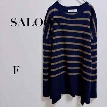 살롱 보더 니트 풀오버 네이비/브라운 네이비 루즈핏 F