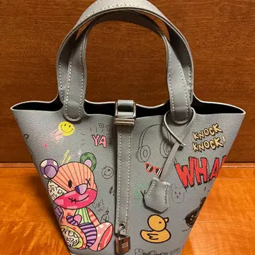 아트 프린트 그레이 토트백