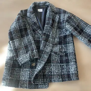 체크 무늬 더블 브레스트 체스터 코트