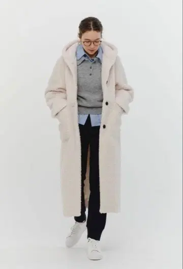 yori 스위트 보아 후드 롱 코트