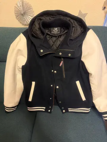 BEAMS HEART 후드 부착 바시티 자켓 M 네이비/화이트