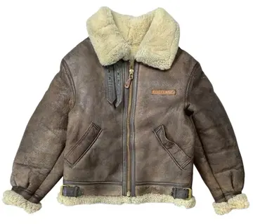 아비렉스 가슴 로고 와펜 리얼 무스탕 플라이트 자켓 브라운 38