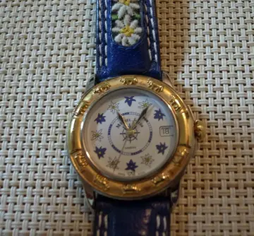 MICHEL JORDI 스위스산 손목시계 에델바이스 자수 가죽 벨트 파랑