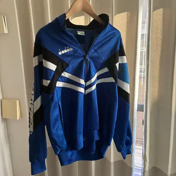 디아도라 저지 트랙 자켓 1990년대 자수 로고 파랑 화이트