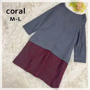 [코랄] 바이컬러 원피스 M~L 그레이 x 보르도 레이스 이소재 고급