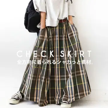 완판템*antiqua*체크 무늬 롱 스커트 초 맥시 길이 카키