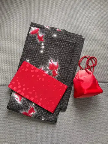 금붕어 패턴 유카타 오비 복조리 세트