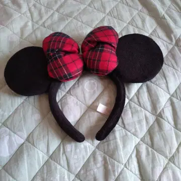 미니형 머리띠 빨간색 체크 무늬