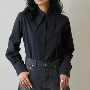 새상품 Whim Gazette 롱 포인트 셔츠 네이비