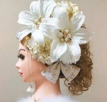 성인 머리 장식 세트 화이트 꽃 백합꽃
