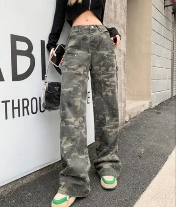 카모플라쥬 와이드 데님 팬츠
