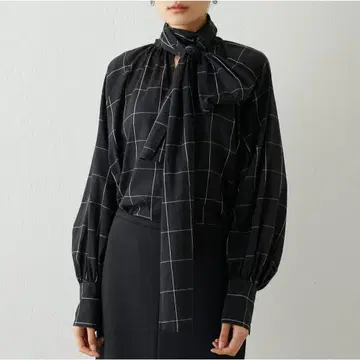 24SS 윔 가젯 시어 체크 보타이 블라우스 블랙