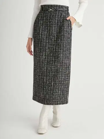 셀포드 벨트 포함 트위드 타이트 스커트
