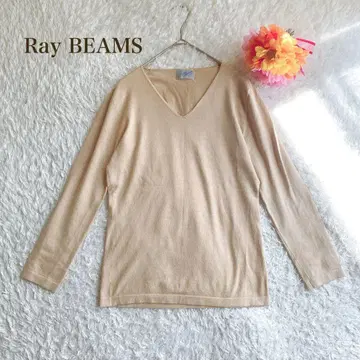 레이빔즈 베이지 V넥 긴팔 니트 캐시미어 실크