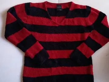 쉽스 제트 블루 보더 무늬 V넥 스웨터 빨간색 x 블랙 SHIPS