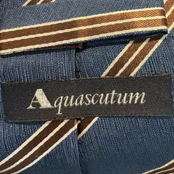 아쿠아스큐텀 100% 실크 넥타이 파랑과 브라운 스트라이프