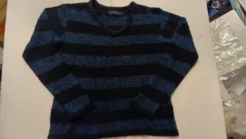 쉽스 제트 블루 보더 무늬 V넥 스웨터 네이비 x 블랙