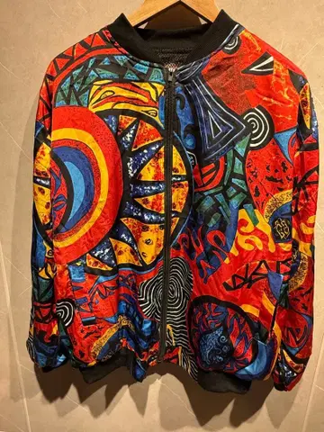 레어 레트로 구제 의류 자켓 올 패턴 아우터 화려한 블루종
