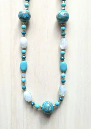 터콰이즈 색상 마블 무늬 목걸이
