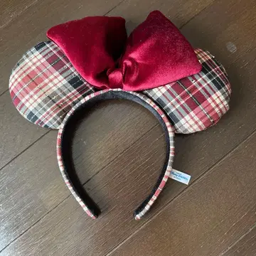 미니 마우스 귀 머리띠 체크 무늬