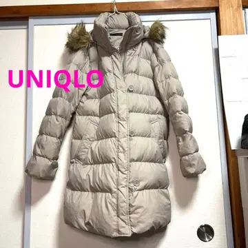 UNIQLO 다운 코트 베이지 다운 자켓 후드 부착 롱 M