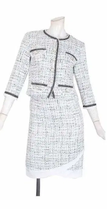 화이트 트위드 스커트 셋업