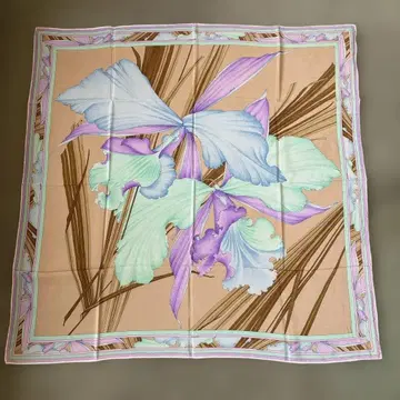 빈티지 LEONARD 대형 실크 스카프 [ 난초 꽃 ]
