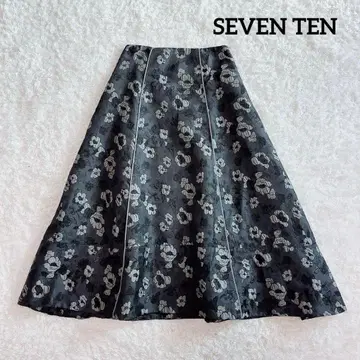 새상품급 세븐텐 파이핑 자카드 스커트 롱 기장 꽃무늬 그레이 S