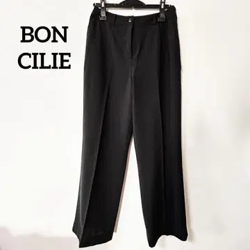 BON CILIE 블랙 와이드 팬츠 지퍼 달린 포켓