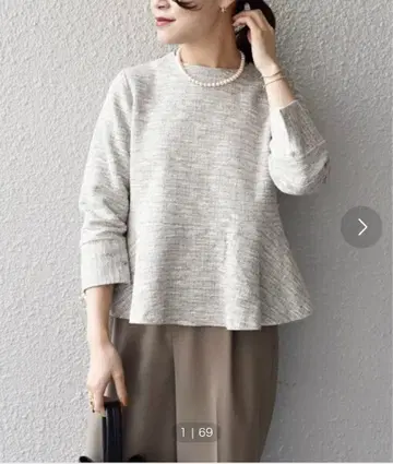 새상품급 SHIPS 트위드 페플럼 풀오버 그레이 36 일본제