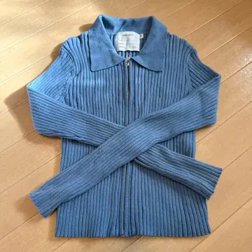 MOUSSY 리브 짜임 집업 니트 긴팔 라이트 블루