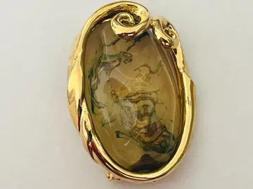 이탈리아제 골드 x 유리풍 마블 빅 사이즈 브로치 빈티지