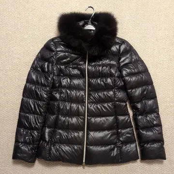 Herno 블랙 퍼 후드 다운 자켓 42