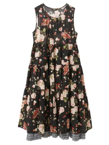 핑크하우스 스트로베리 로즈 프린트 미디 원피스