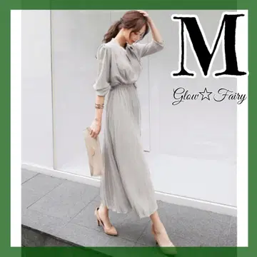 주말 세일 [ 새상품 ] 엘레강트한 긴팔 셔츠 원피스 M 그레이 롱 기장