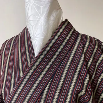 츠무기 이중 기모노 줄무늬 패턴 순수 실크 중고품