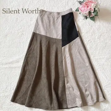 사일런트 워스 플레어 스커트 롱 기장 스웨이드 느낌 패치워크풍 M