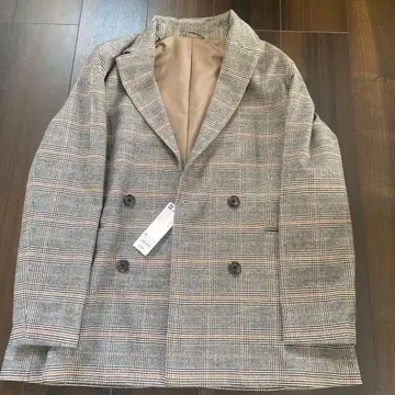 미사용 새상품 GU 체크 무늬 더블 브레스트 자켓 XL 브라운